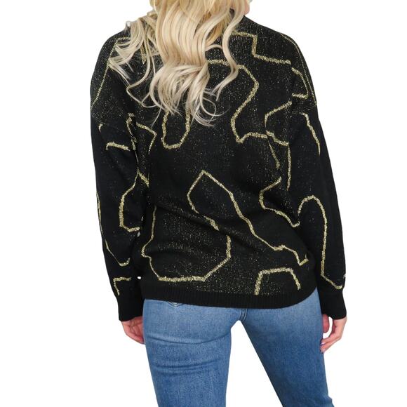 Kate Collins 1990s Vintage Black & Gold Chunky Knit Retro Sweater Medium Large - Picture 3 of 7